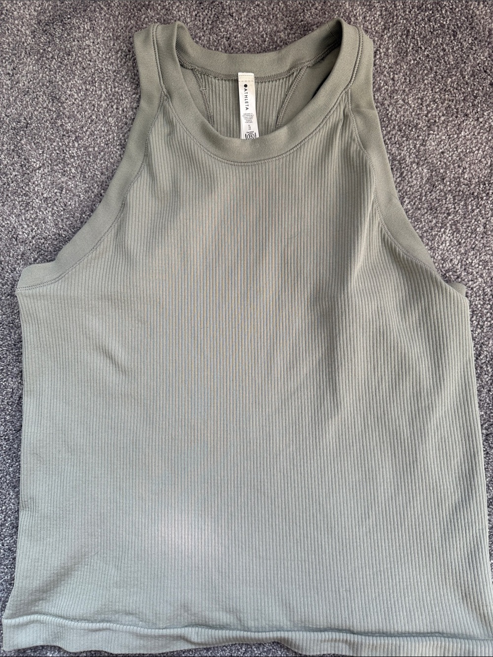 Ribbed High-Neck Tank Top - Sage Green